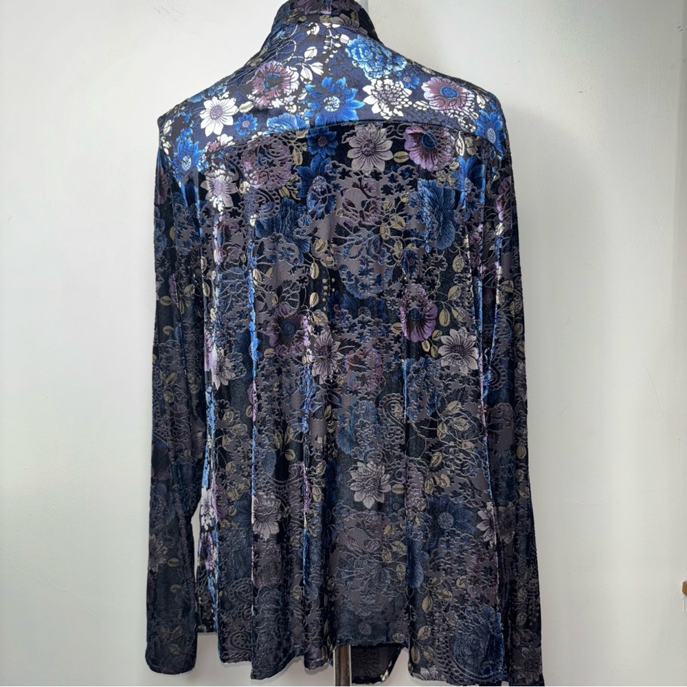 ZOA Velvet Burnout Iridescent Floral Open Cardigan M Lagenlook Boho Goth Fairy - Picture 6 of 16